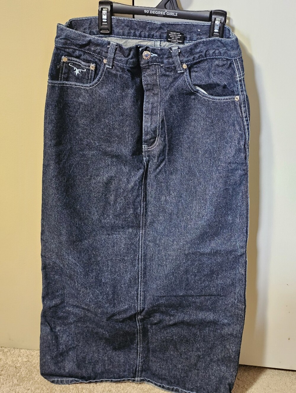 Women's Moto Blue Denim Med Wash Y2K Long Maxi Skirt - Size 13/14 Button & Zip